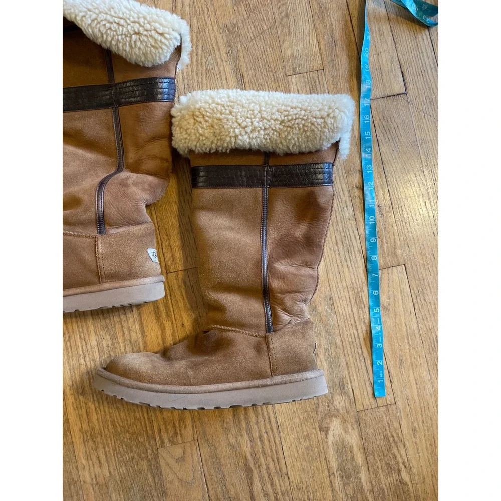 UGG Australia‎ Genevieve Tall Chestnut Suede FLAWED Missing Bow Size 10 Boot